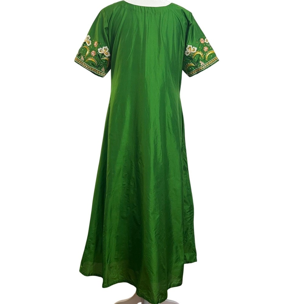 Vintage Embroidered Kaftan Midi Dress Green Good - Picture 4 of 16